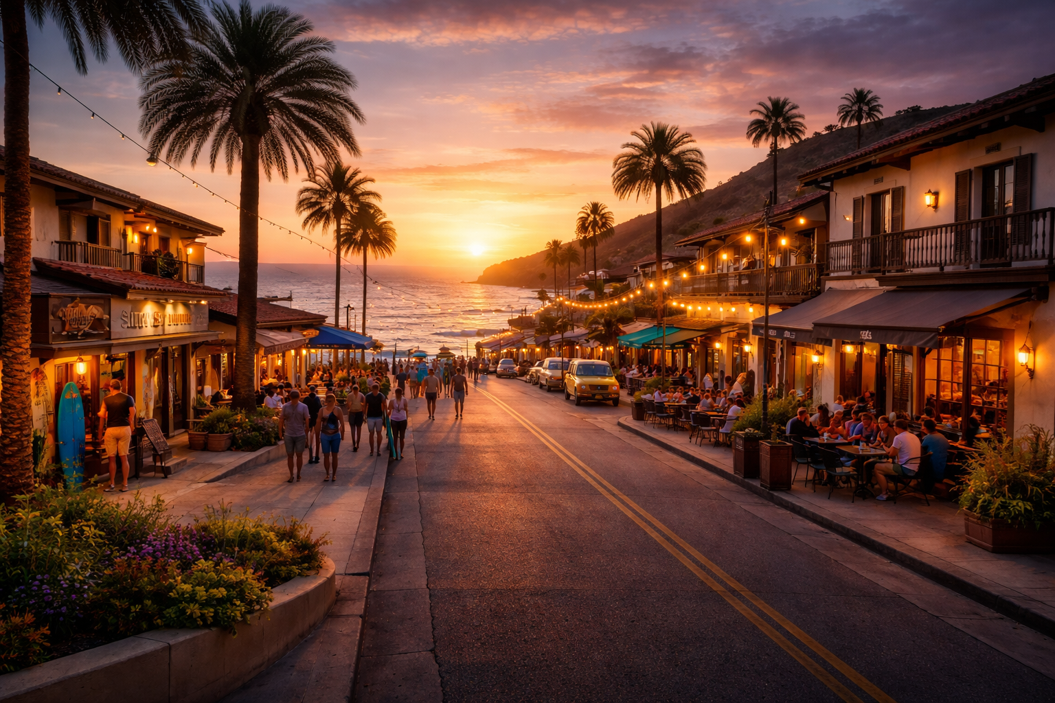 Valle Mar main street at sunset
