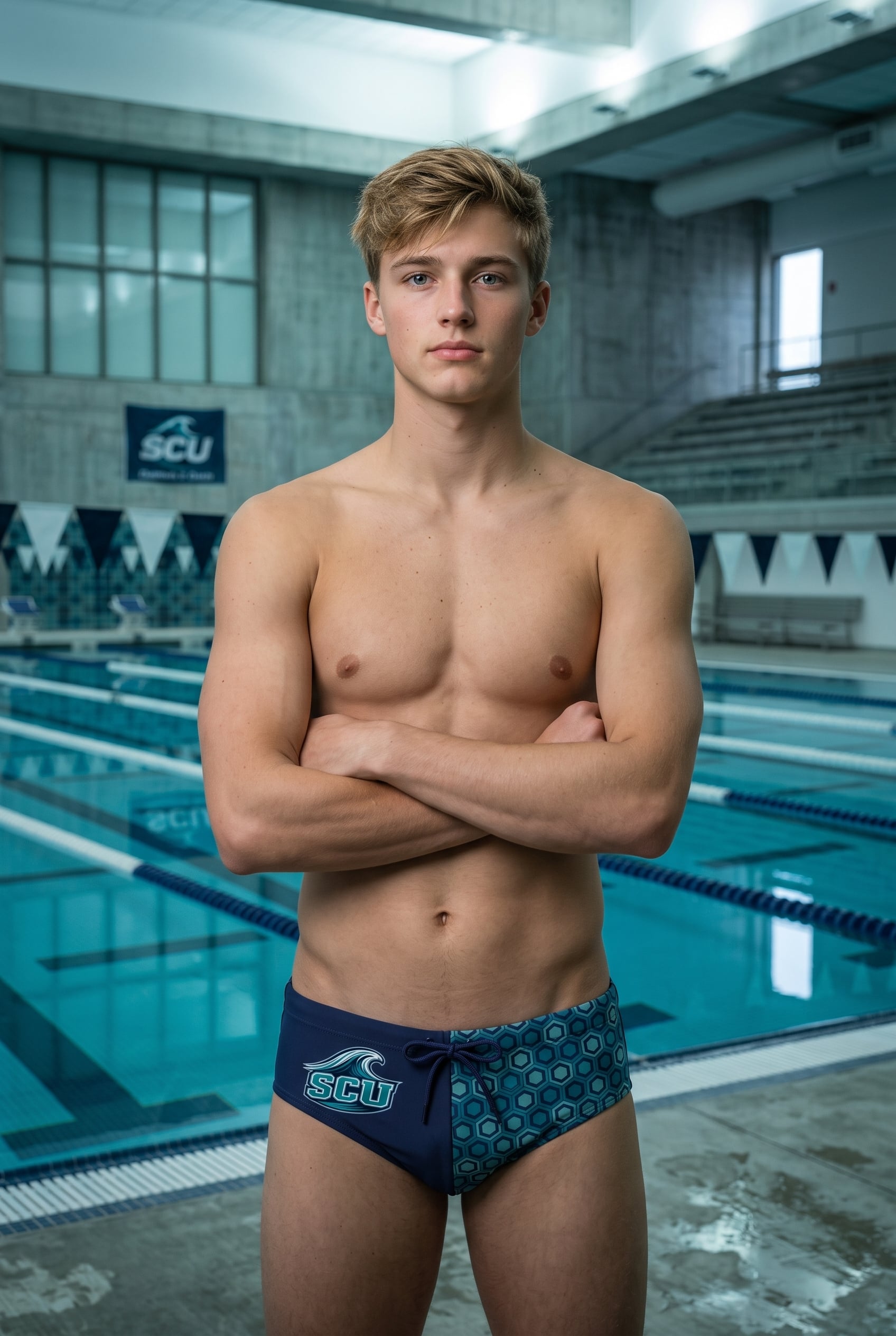 Eli Becker on the Sierra Coast University (SCU) pool deck