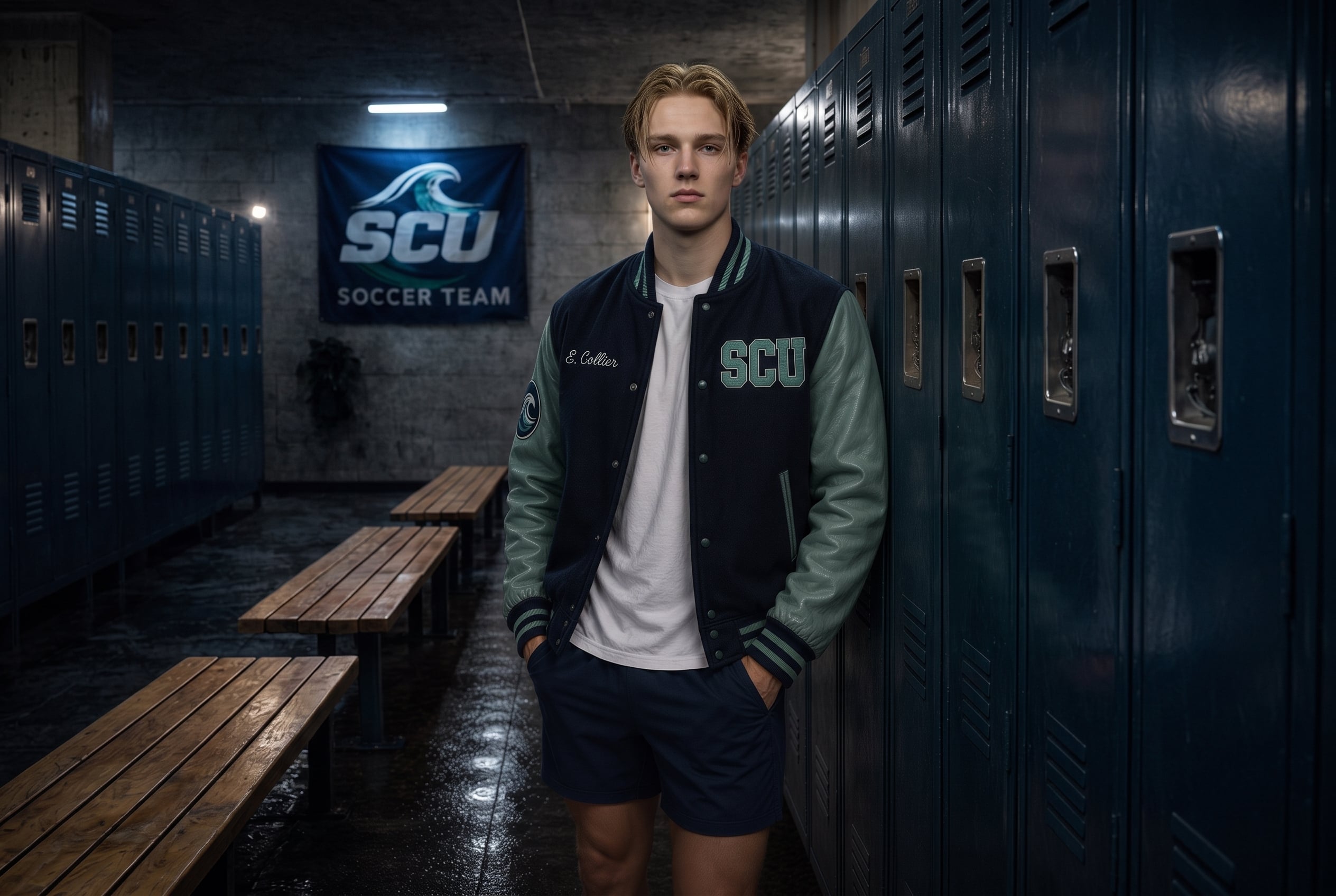 Ethan Collier in his SCU varsity jacket