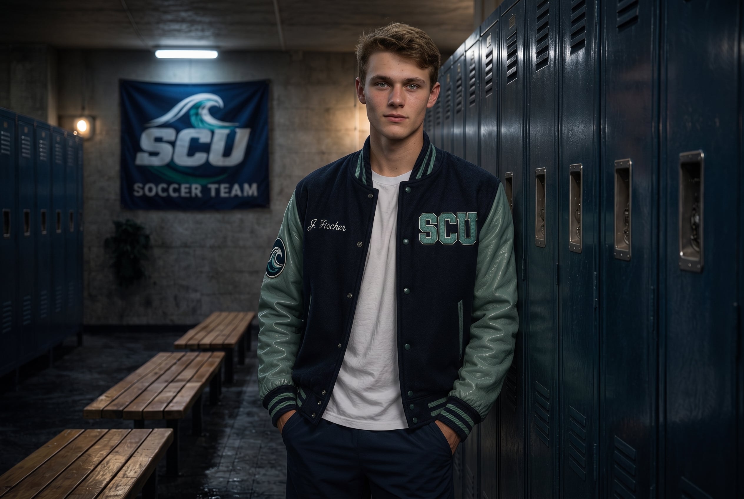 Jack Fischer in his SCU varsity jacket