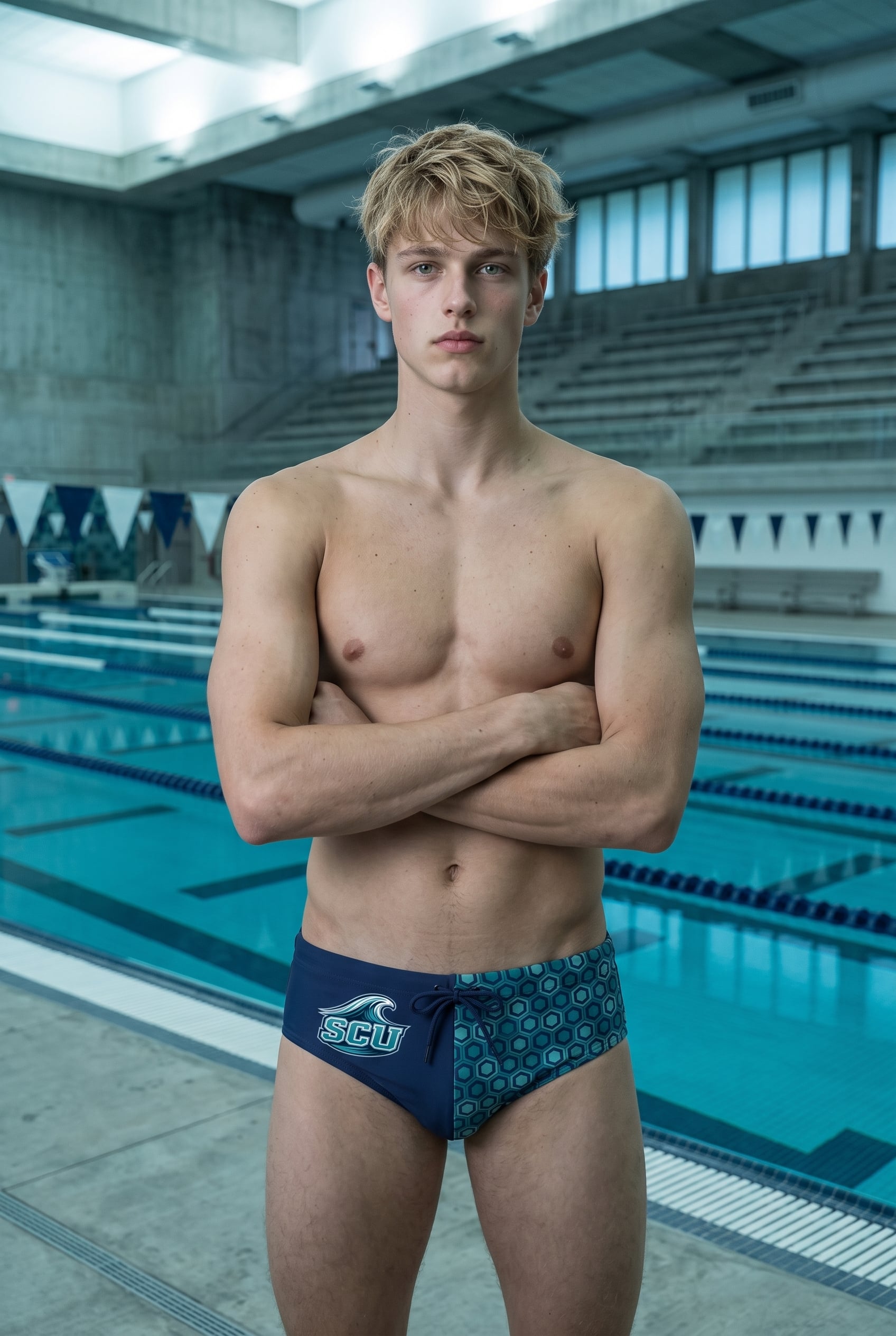 Luca Bennett on the Sierra Coast University (SCU) pool deck