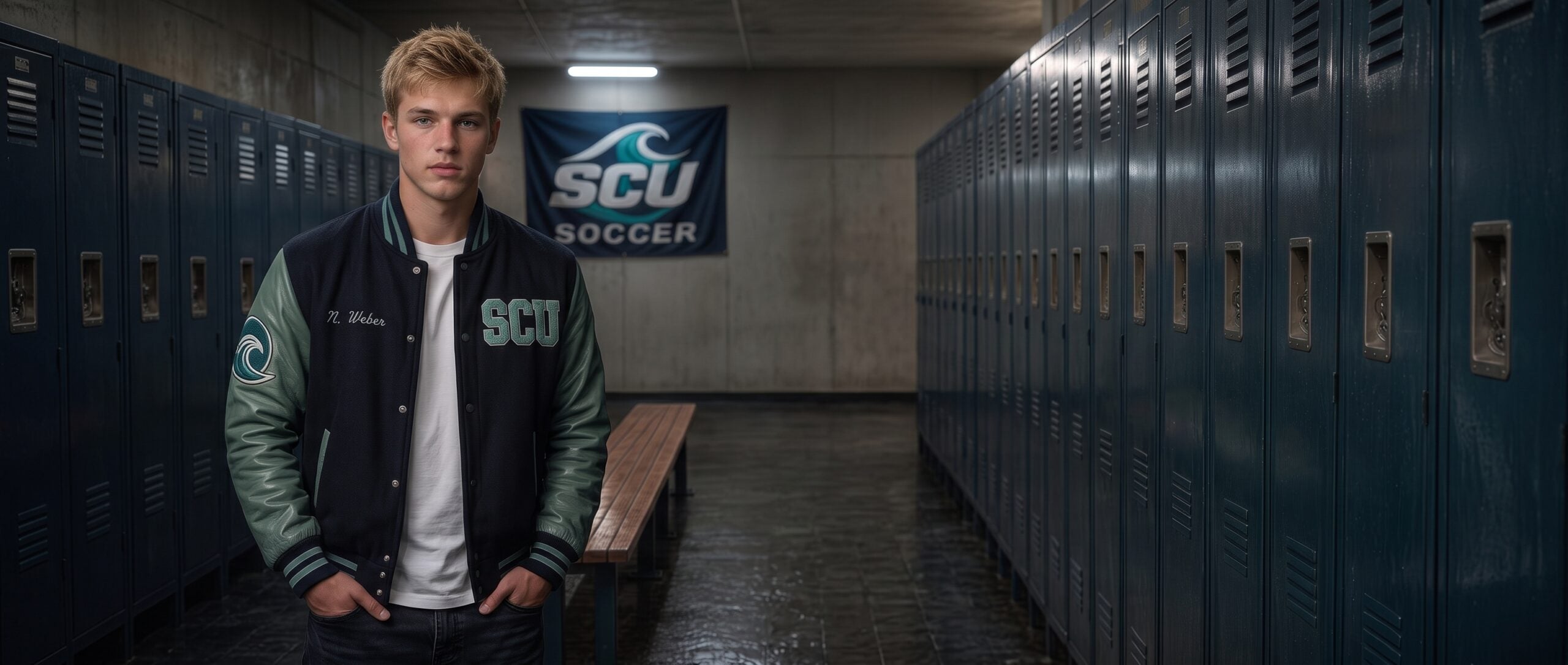 Noah Weber in the hero image for his Sierra Coast University (SCU) profile