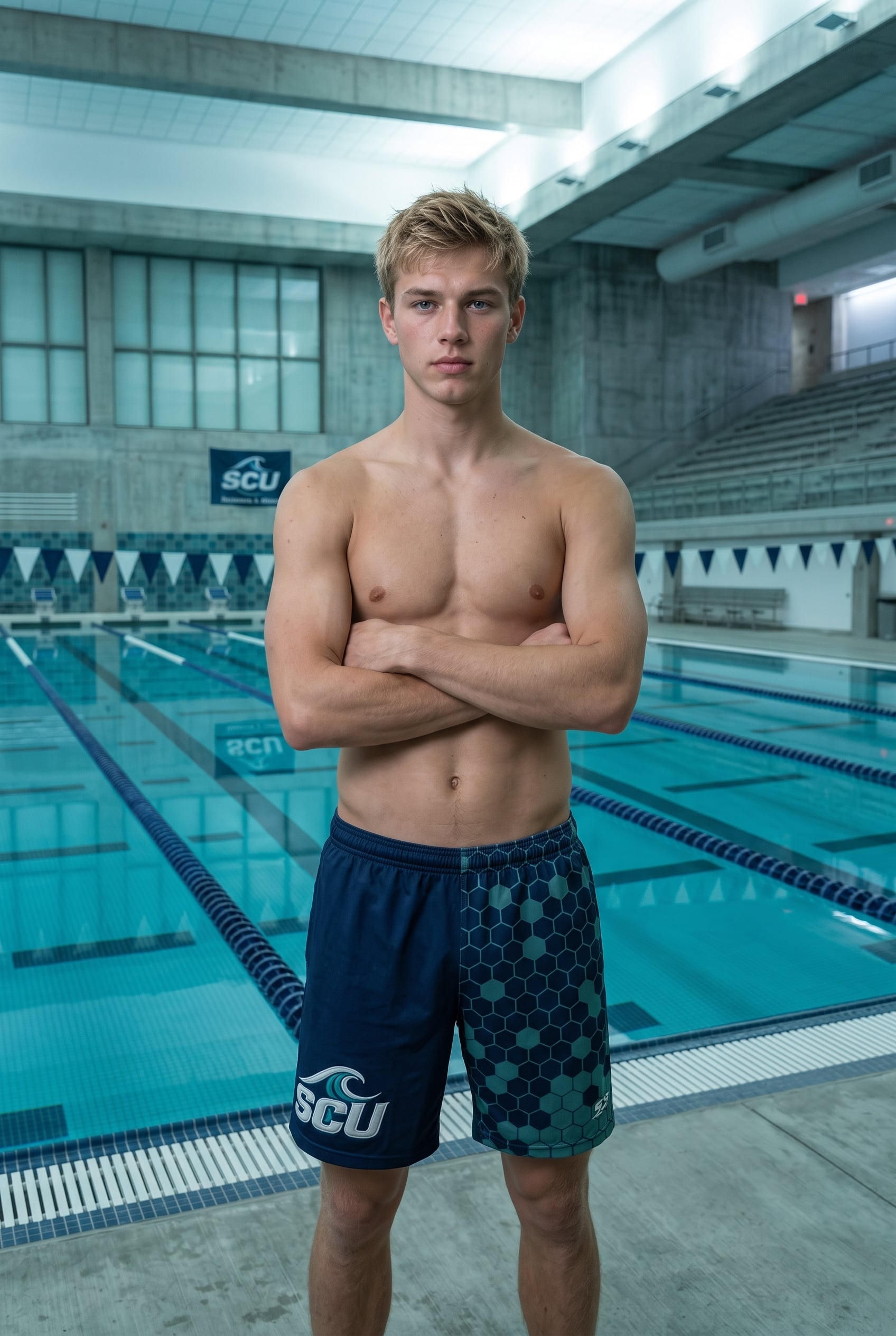 Noah Weber on the Sierra Coast University (SCU) pool deck