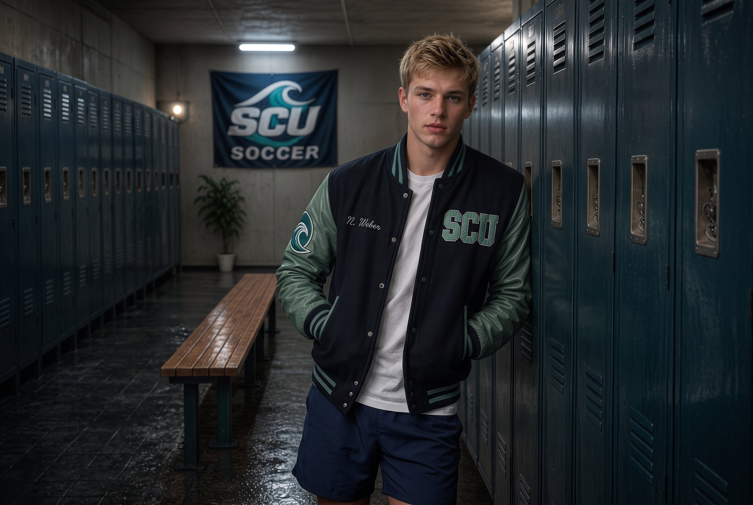 Noah Weber in his SCU varsity jacket