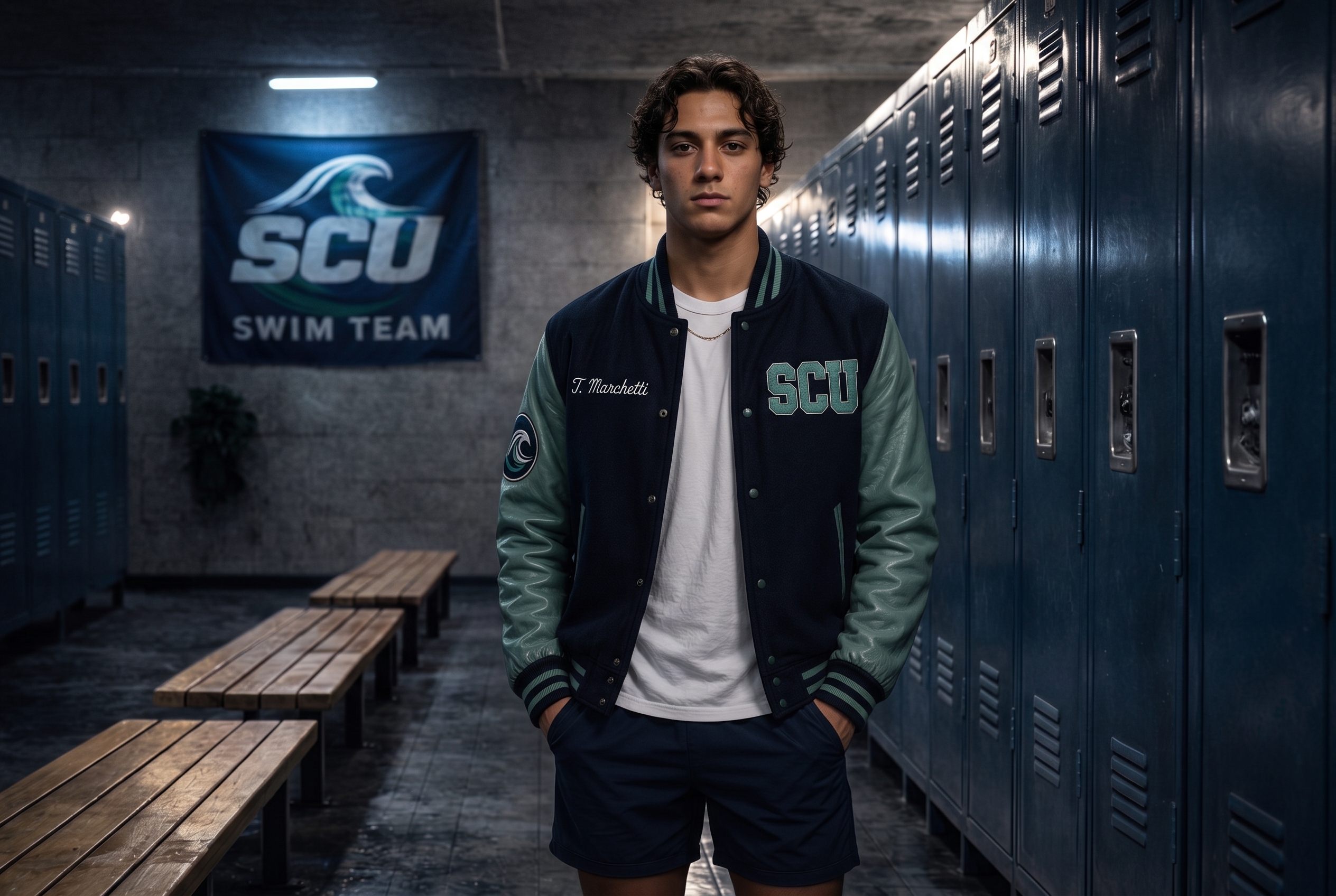 Theo Marchetti in his SCU varsity jacket